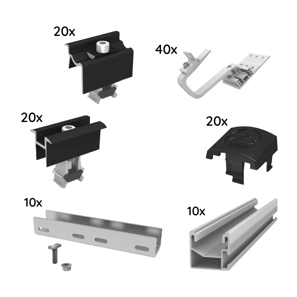 UK Paket für 10 Module von K2, SingleRail, Schrägdach, 1-lagig